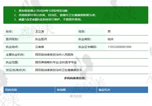 王立涛医生执业信息