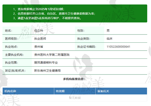 伍立科医生执业信息