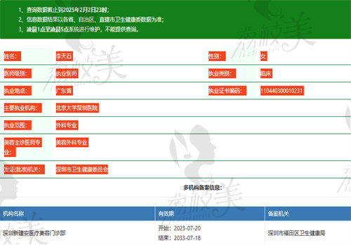 李天石医生执业信息