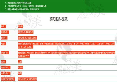 德阳眼科医院执业信息