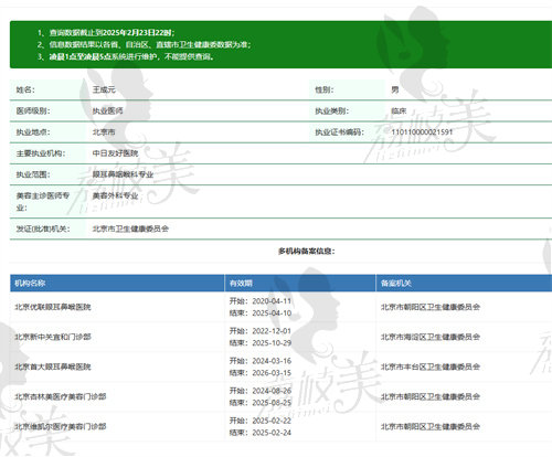 中日 友好医院整形外科王成元医生资质