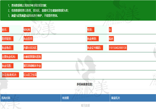 侯桂梅医生执业信息