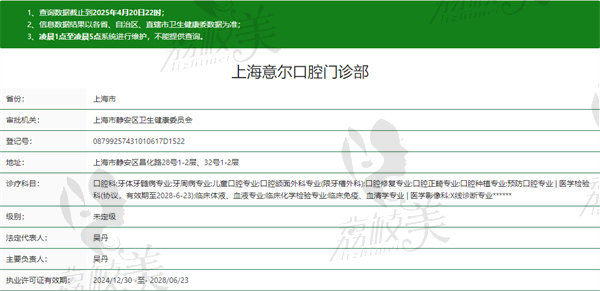 上海市意尔口腔门诊部资质