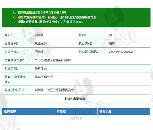 郑州二七艺德雅医疗美容门诊部刘学宝